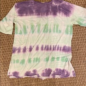 Easel Purple and Green Tie-Dye Short Sleeve Tee Large
